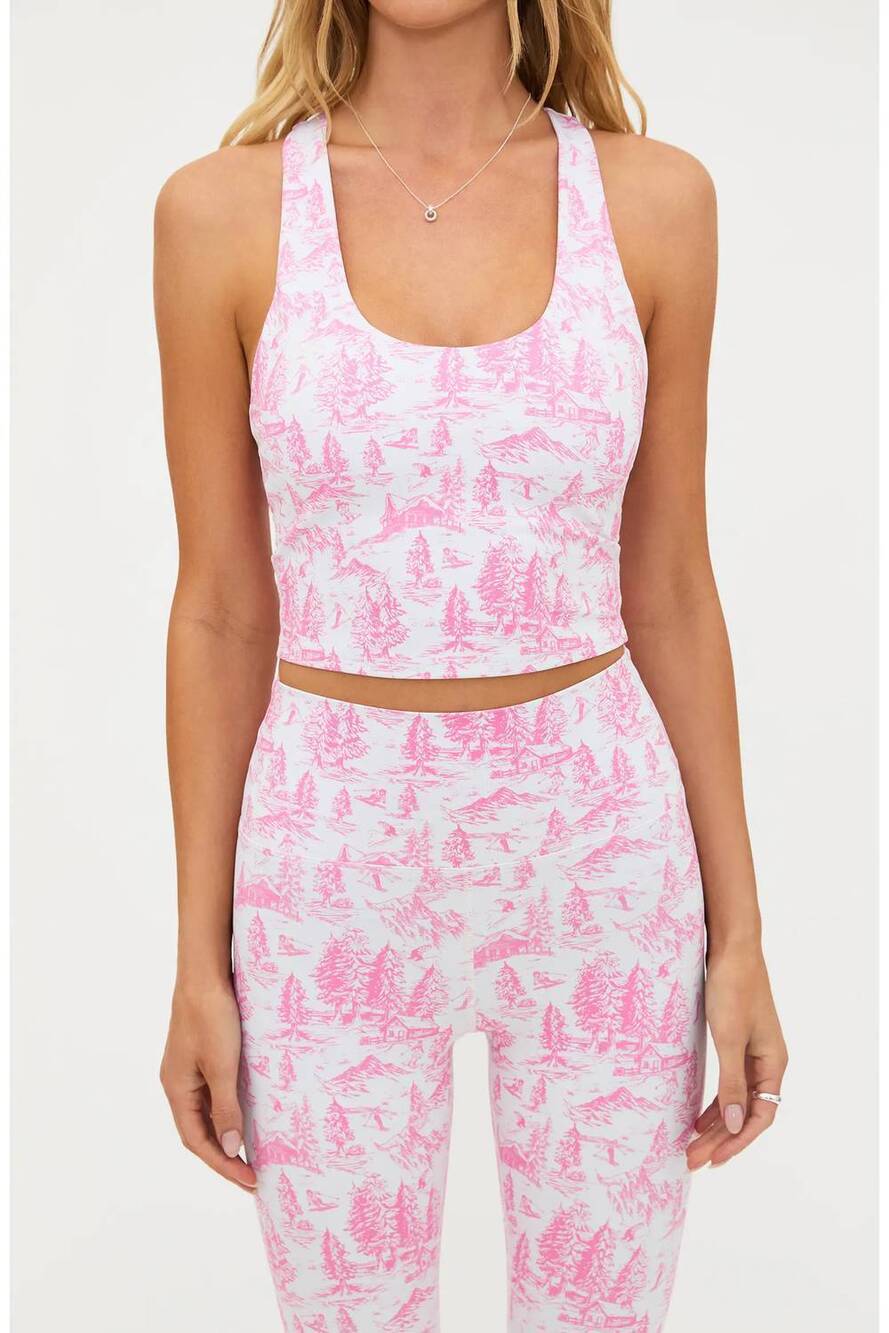 NEW BEACH RIOT yara print racerback crop tank in powder pink